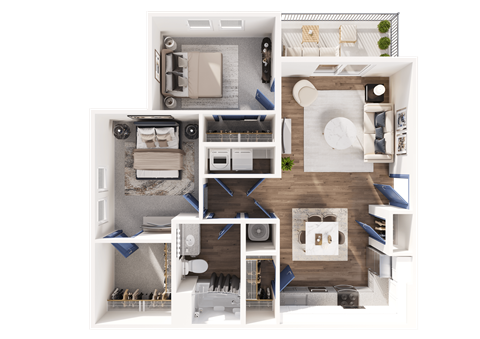 Floor plan for 2 beds, 1 bath, 966 sqft